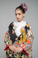 手刺繍黒天平華百景