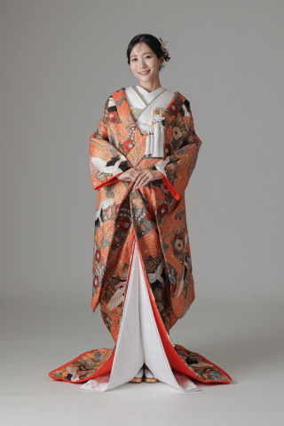 鶴 椿 流水/オレンジ