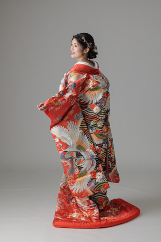 鶴 青海波 宝尽くし/レッド