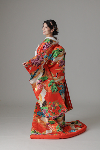 松 鶴 四季花/朱赤