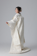 縮緬 花車 雲取分様/オフホワイト