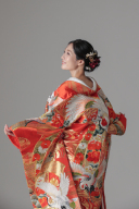 鶴 流水　熨斗目/レッド