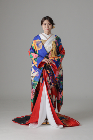 芍薬 流水 松 鶴/ブルー