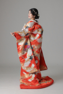 群れ鶴 花車/朱赤