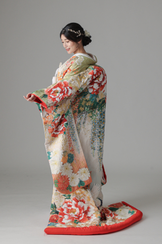 彩り牡丹鶴/ホワイト