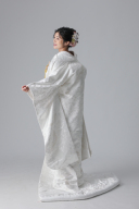 桜道長に鶴 金刺繍/ホワイト