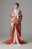 ふくれ織 鶴 黒曲水 花車/ゴールド