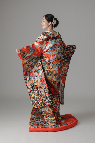 鶴 花車 鶴 青海波/朱赤