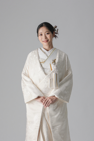 オーロラ刺繍 鶴 草花/アイボリー