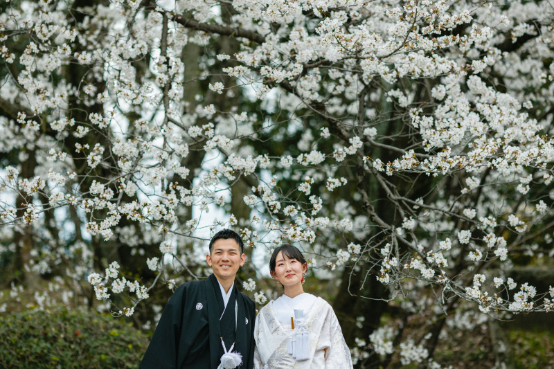 桜をバックに