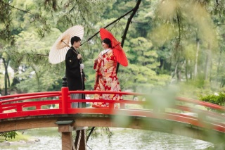 縮景園！おふたりの優しい笑顔とともに！