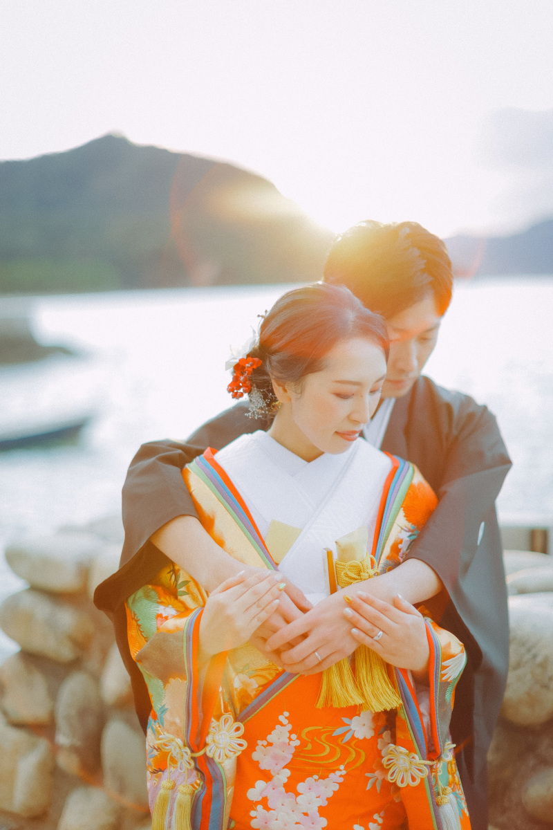 夕日をバックに