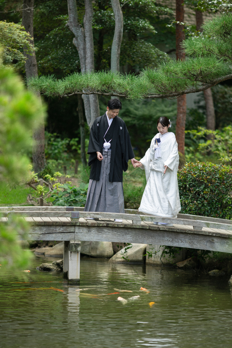 緑に包まれ鯉を眺めながら