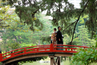 雨のしっとりとした縮景園で