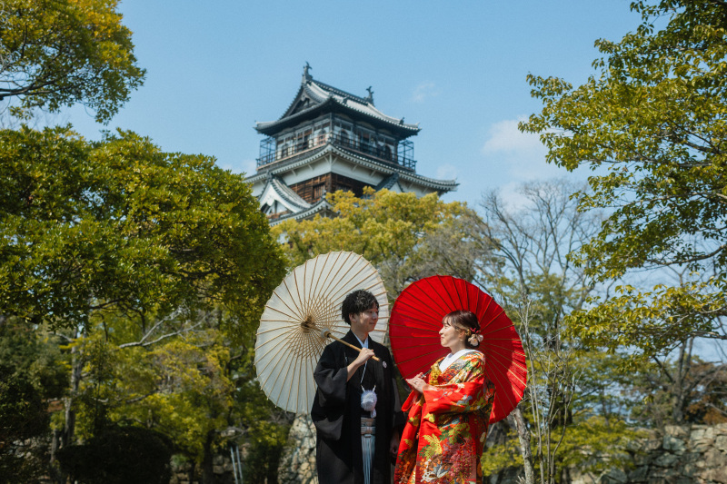 【広島城】梅と青空のロケーション
