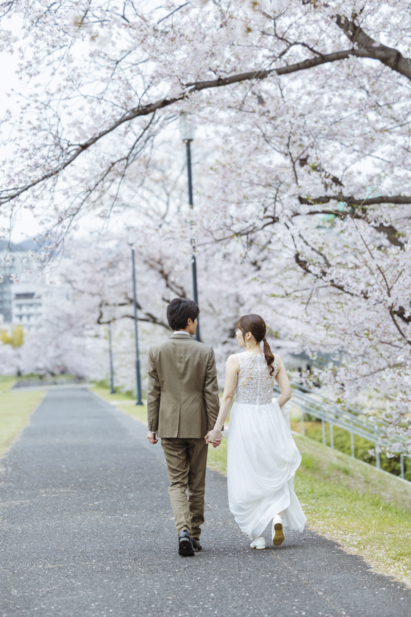 桜並木で