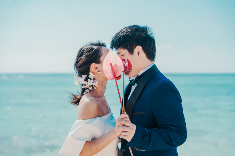 生花を使っての定番ポーズ