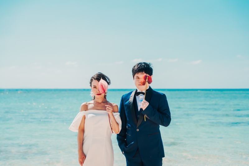 セルフ写真と青い海