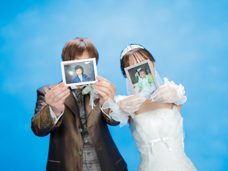 写真の中の自分と一緒に