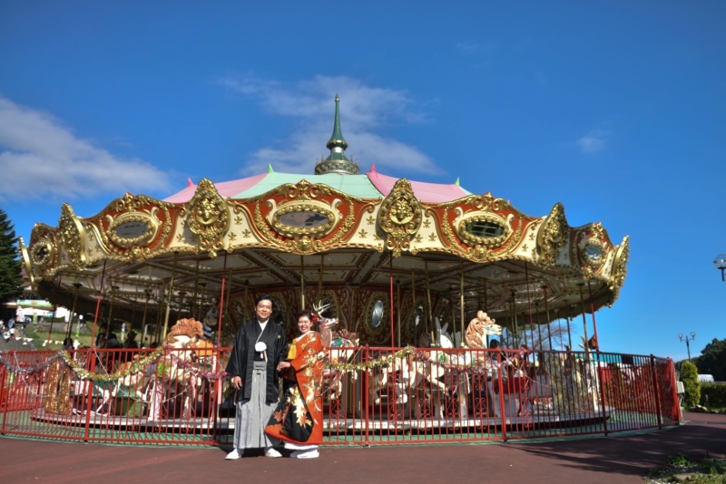 メリーゴーランドとパチリ。