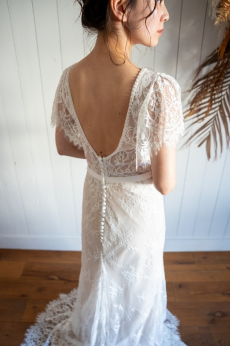 袖付き刺繍マーメイド ドレス