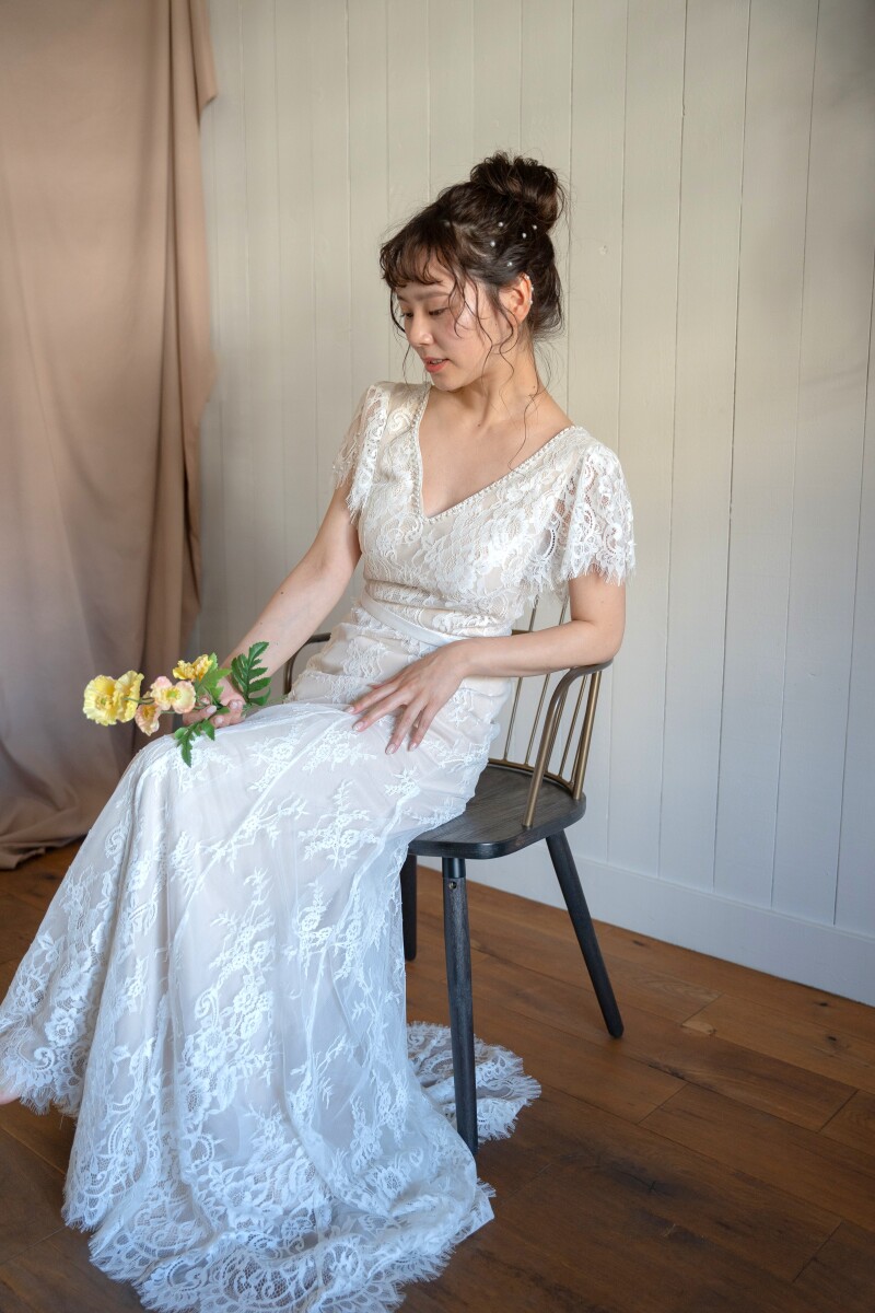 袖付き刺繍マーメイド ドレス