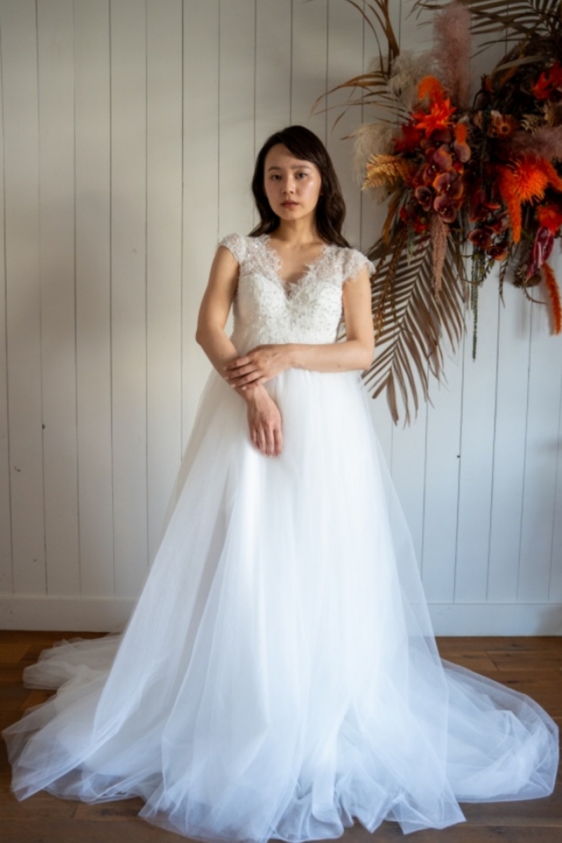 《マタニティ》ソフトチュールエンパイアドレス