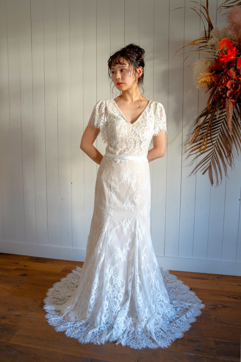 袖付き刺繍マーメイド ドレス