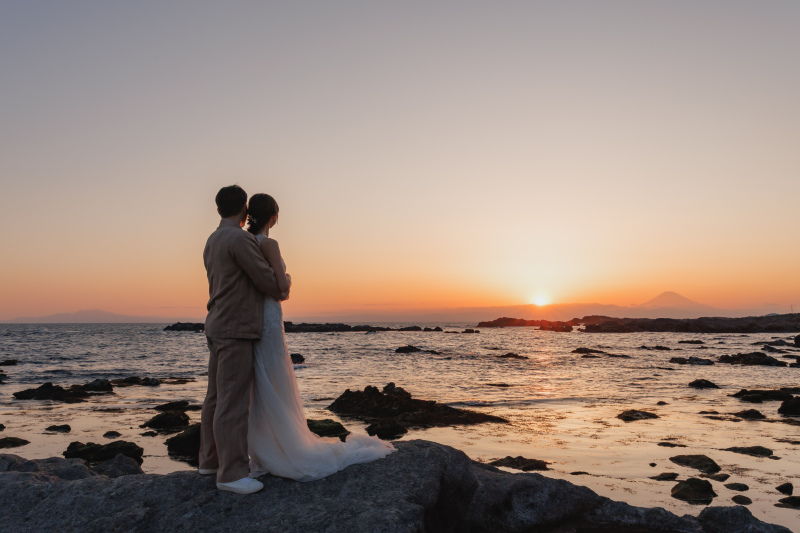 海と夕陽、そして桜。季節巡るフォトウェディング|城ヶ島撮影