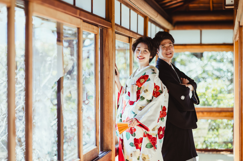 庭園が美しい日本料亭での撮影