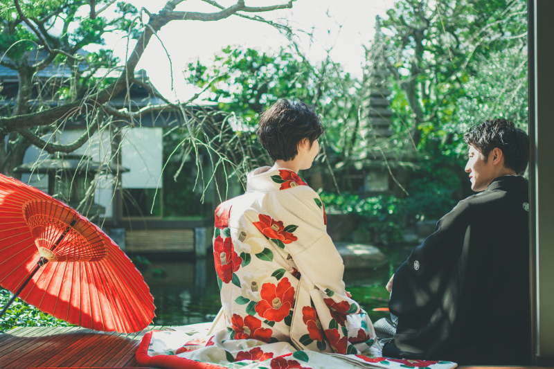 【料亭フォト】和装1着+洋装1着|隅田川沿いの老舗料亭「つきじ治作」で撮れる!日本建築・庭園|平日限定|横浜店試着