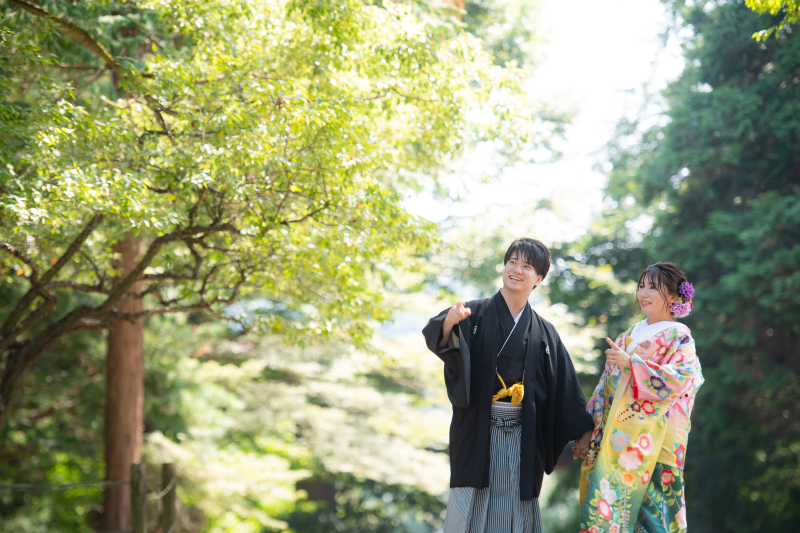 緑の中で同じ方を見つめて