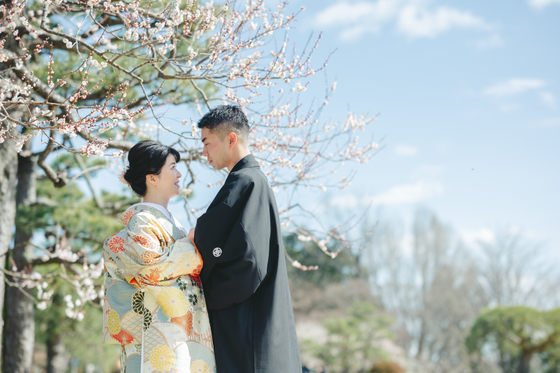 梅の木と青空をバックに