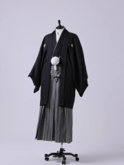 正絹紋付×グレー市松紋付