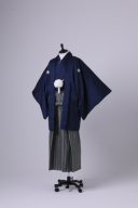 ネイビー紋付×グレー市松袴