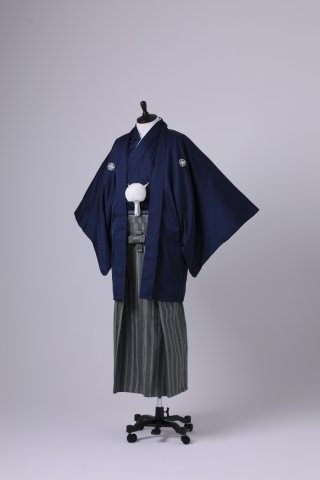 ネイビー紋付×グレー市松袴