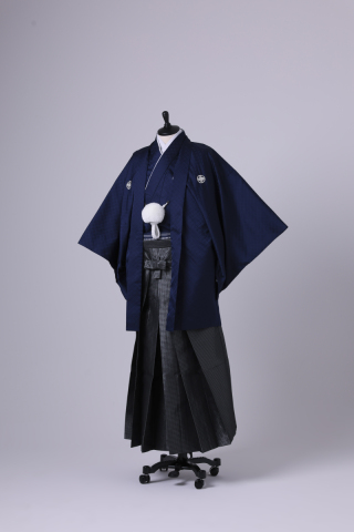 ネイビー紋付×黒格子袴