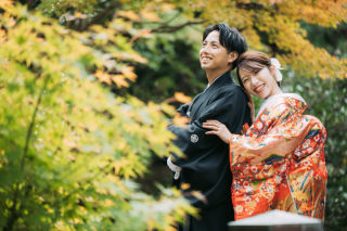 紅葉の見浜園、和装撮影
