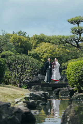 ブーケを持って見浜園撮影！！