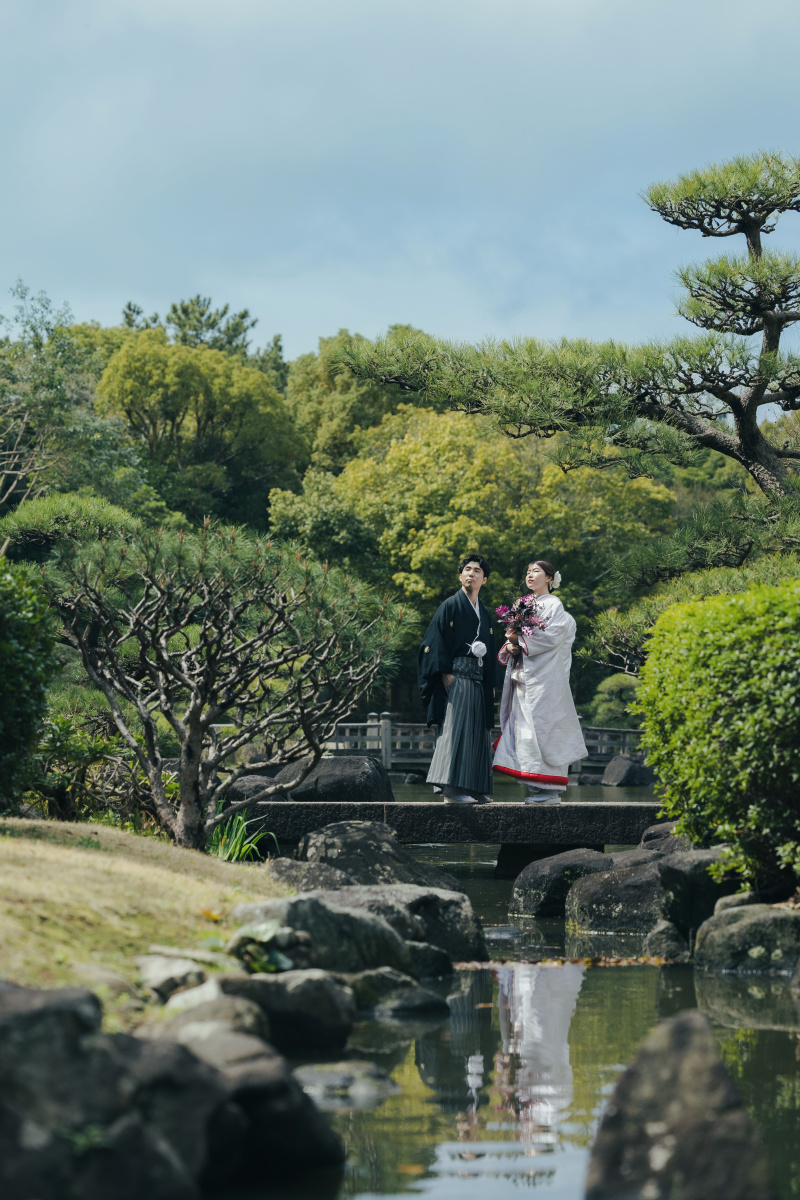 ブーケを持って見浜園撮影！！