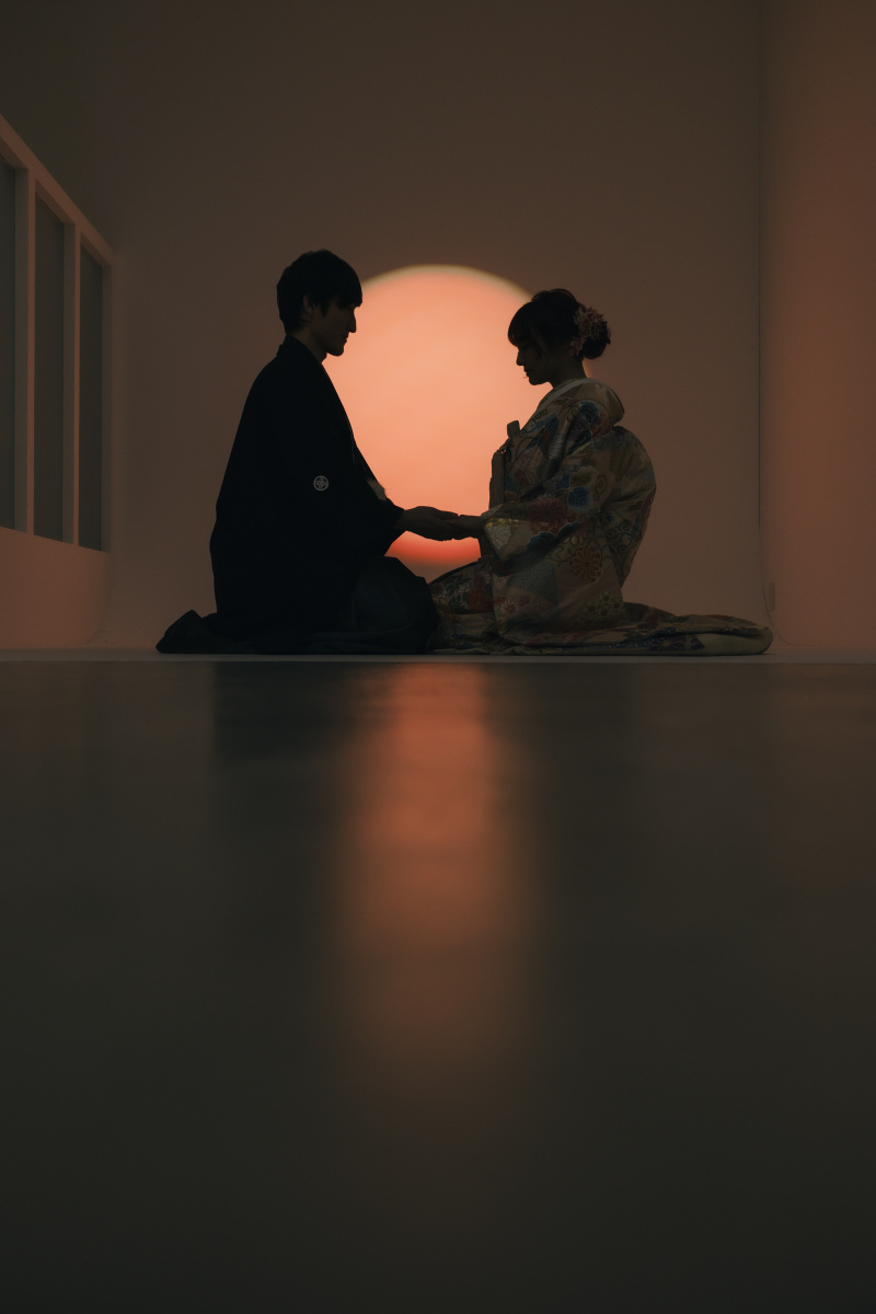 夕日とお二人