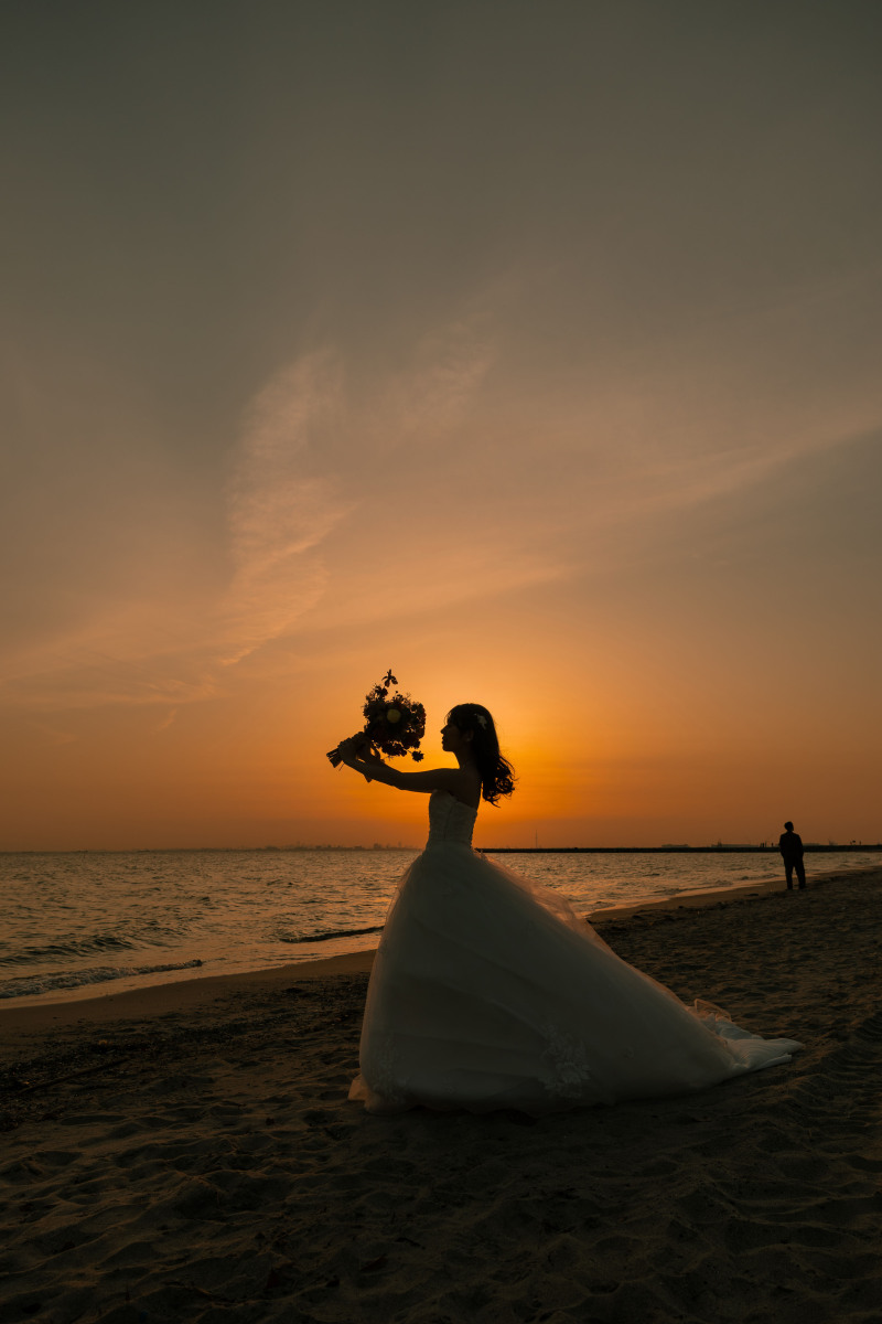 夕日に照らされて