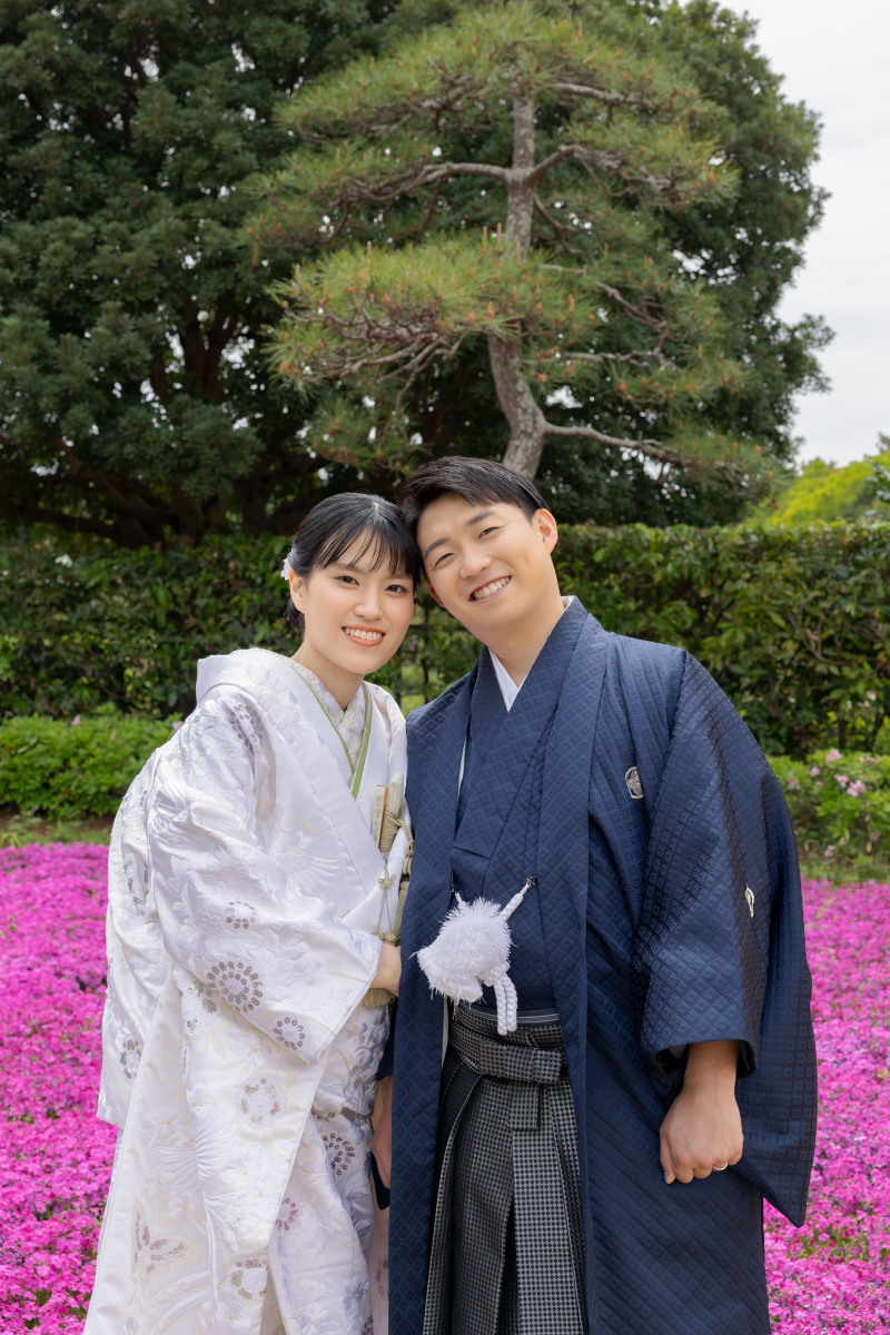 芝桜をバックに