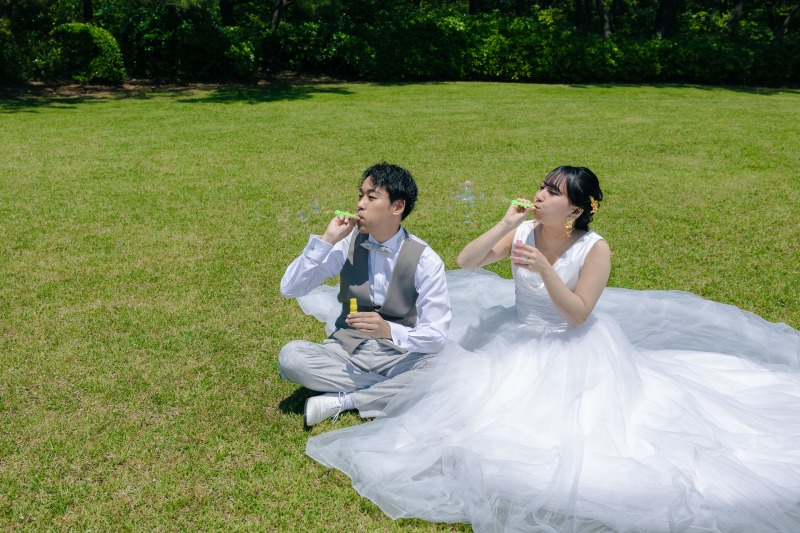 シャボン玉で自然なショット