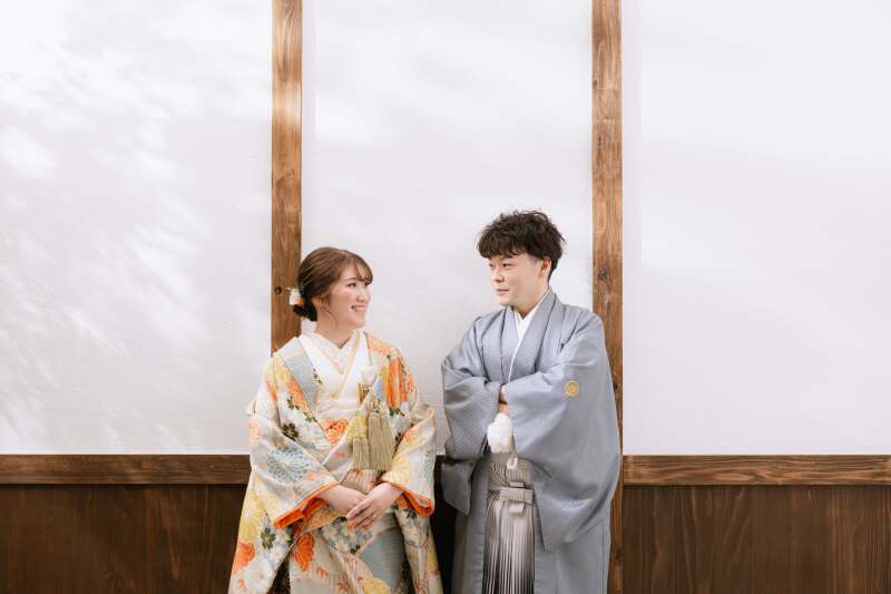 屋内庭園で和装撮影