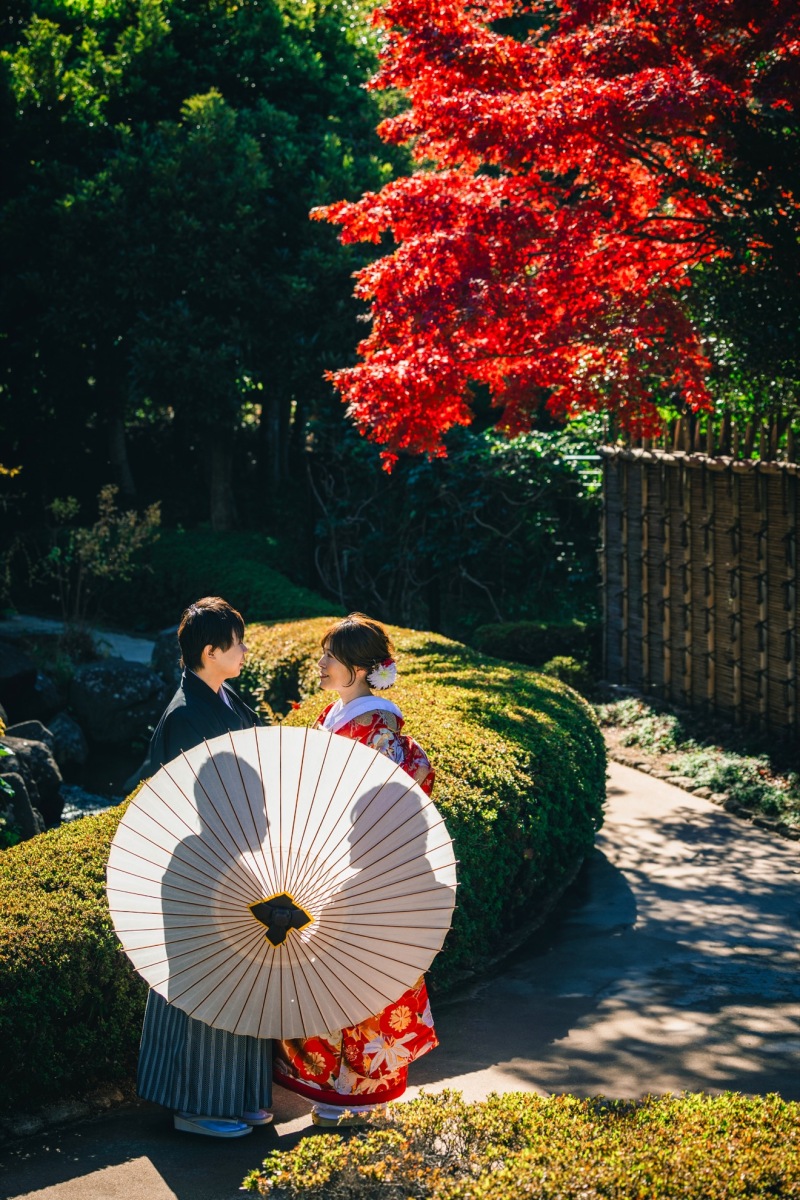 晴天の紅葉と和装撮影