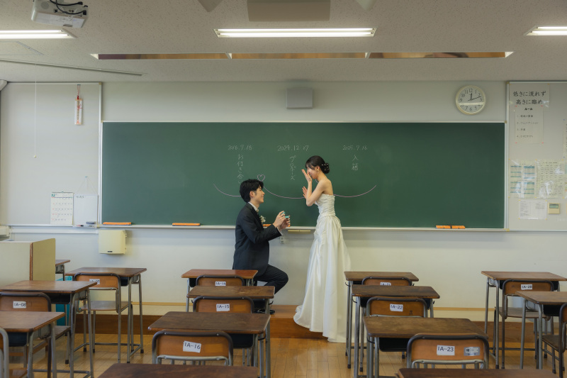 思い出の母校でウェディングフォト撮影！