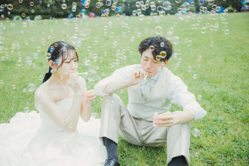 シャボン玉で自然なショット