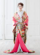 滝山水に鶴（ピンク暈し）