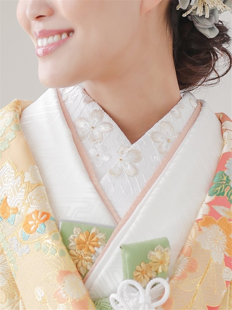 刺繍襟 桜(白地 白ｻﾔ) 